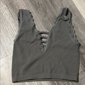 BKE Charcoal Lace Accent Tank Top